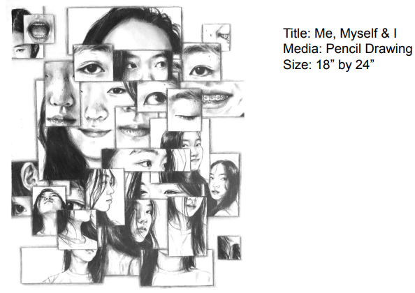 A collage of a person's facial features, forming a self portrait