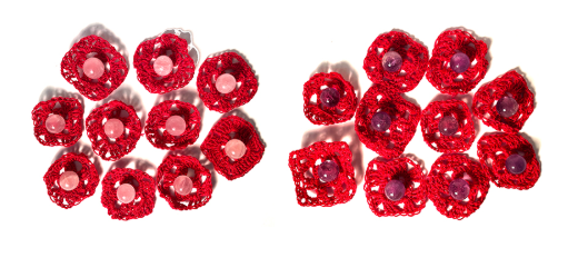 10 rose and 10 amethyst crystals in red