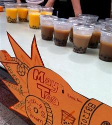 A sign that students created for their bubble tea and food sale