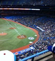 An image from the stands of the Rogers Stadium showing the Toronto Blue Jays playing baseball.