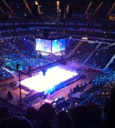An image of a concert from a seated perspective