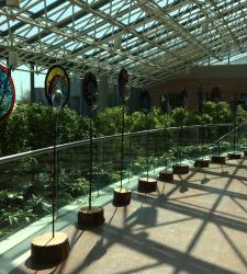 Tile art pieces on display