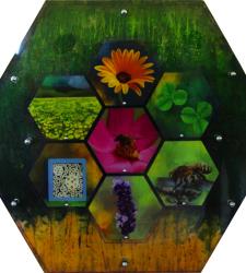 A multimedia interactive artwork shaped like a honeycomb designed to support the Markham Museum's education programs.